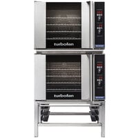 Moffat E31D4/2 Turbofan Double Deck Half Size Electric Convection Oven / Broiler with Digital Controls and Stainless Steel Stand - 208V, 1 Phase, 5.8 kW