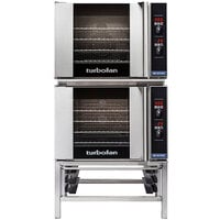 Moffat E31D4/2 Turbofan Double Deck Half Size Electric Convection Oven / Broiler with Digital Controls and Stainless Steel Stand - 208V, 1 Phase, 5.8 kW