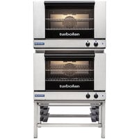 Moffat E27M2/2 Turbofan Double Deck Full Size 2 Pan Electric Convection Oven with Mechanical Controls and Stainless Steel Stand - 220-240V, 1 Phase, 6 kW