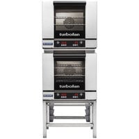 Moffat E23D3/2 Turbofan Double Deck Half Size Electric Digital Convection Oven with Steam Injection and Stainless Steel Stand - 220-240V, 1 Phase, 6 kW
