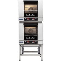 Moffat E23D3/2 Turbofan Double Deck Half Size Electric Digital Convection Oven with Steam Injection and Stainless Steel Stand - 220-240V, 1 Phase, 6 kW