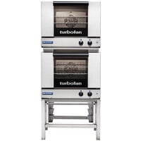 Moffat E22M3/2 Turbofan Double Deck Half Size Electric Convection Oven with Mechanical Controls and Stainless Steel Stand - 110-120V, 1 Phase, 3 kW