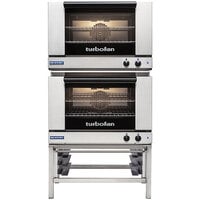 Moffat E27M2/2 Turbofan Double Deck Full Size 2 Pan Electric Convection Oven with Mechanical Controls and Stainless Steel Stand - 208V, 1 Phase, 5.4 kW