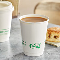 EcoChoice 12 oz. Smooth Double Wall White Compostable Paper Hot Cup - 500/Case