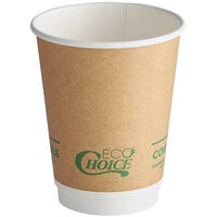 EcoChoice 12 oz. Smooth Double Wall Kraft Compostable Paper Hot Cup - 500/Case