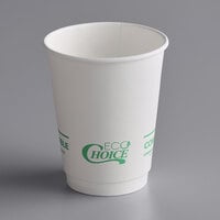 EcoChoice 12 oz. Smooth Double Wall White Compostable Paper Hot Cup - 25/Pack