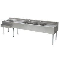Eagle Group BC9-4C-22L Combination Underbar Sink and Ice Bin with Four Compartments, Two Drainboards, Two Faucets, and Left Side Ice Bin - 108 inch