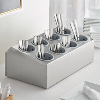 Choice Eight Hole Stainless Steel Flatware Organizer with Gray Perforated Plastic Cylinders