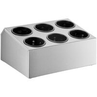Choice Six Hole Stainless Steel Flatware Organizer with Black Perforated Plastic Cylinders