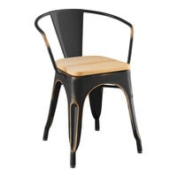 Lancaster Table & Seating Alloy Series Distressed Copper Indoor Arm Chair with Natural Wood Seat