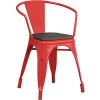 Lancaster Table & Seating Alloy Series Red Metal Indoor Industrial Cafe Arm Chair with Black Wooden Seat
