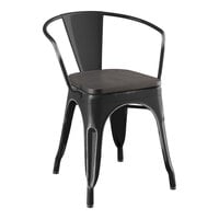 Lancaster Table & Seating Alloy Series Distressed Onyx Black Indoor Arm Chair with Black Wood Seat