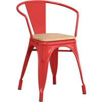 Lancaster Table & Seating Alloy Series Ruby Red Indoor Arm Chair with Natural Wood Seat