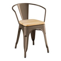 Lancaster Table & Seating Alloy Series Copper Indoor Arm Chair with Natural Wood Seat