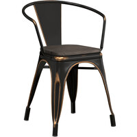 Lancaster Table & Seating Alloy Series Distressed Copper Indoor Arm Chair with Black Wood Seat