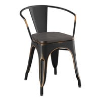 Lancaster Table & Seating Alloy Series Distressed Copper Indoor Arm Chair with Black Wood Seat