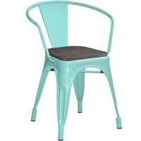 Lancaster Table & Seating Alloy Series Seafoam Metal Indoor Industrial Cafe Arm Chair with Black Wooden Seat