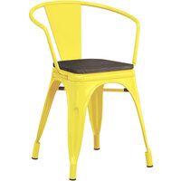 Lancaster Table & Seating Alloy Series Yellow Metal Indoor Industrial Cafe Arm Chair with Black Wooden Seat