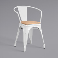 Lancaster Table & Seating Alloy Series White Indoor Arm Chair with Natural Wood Seat