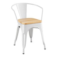 Lancaster Table & Seating Alloy Series White Indoor Arm Chair with Natural Wood Seat