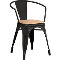 Lancaster Table & Seating Alloy Series Black Indoor Arm Chair with Natural Wood Seat