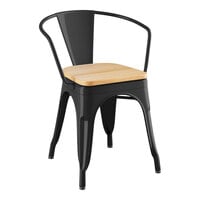 Lancaster Table & Seating Alloy Series Onyx Black Indoor Arm Chair with Natural Wood Seat
