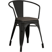 Lancaster Table & Seating Alloy Series Black Indoor Arm Chair with Black Wood Seat