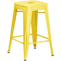 Lancaster Table & Seating Alloy Series Yellow Stackable Metal Outdoor Industrial Cafe Counter Height Stool with Drain Hole Seat