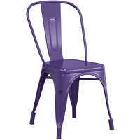 Lancaster Table & Seating Alloy Series Purple Metal Indoor / Outdoor Industrial Cafe Chair with Vertical Slat Back and Drain Hole Seat