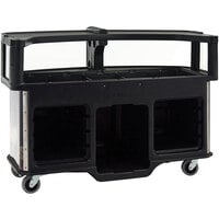 Cambro CVC75W15 Black Polyethylene Open Well Vending Cart with Fruit and Veg Laminated Wrap and Sneeze Guard - 75 1/8 inch x 33 1/2 inch x 53 1/8 inch