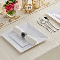 Silver Visions 120 Settings of White Florence Plastic Dinnerware and Classic Hammered Flatware - 120/Case