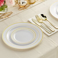 Gold Visions 120 Settings of Banded Plastic Dinnerware and Hammered Flatware - 120/Case