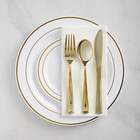 Gold Visions 120 Settings of Banded Plastic Dinnerware and Classic Flatware - 120/Case