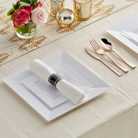 Gold Visions 120 Settings of Rose White Florence Plastic Dinnerware and Hammered Rolled Flatware - 120/Case