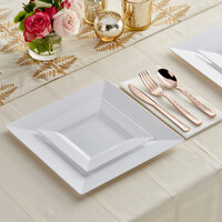 Gold Visions 120 Settings of Rose White Florence Plastic Dinnerware and Hammered Flatware - 120/Case