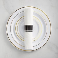 Gold Visions 120 Settings of Banded Plastic Dinnerware and Rolled Hammered Flatware - 120/Case