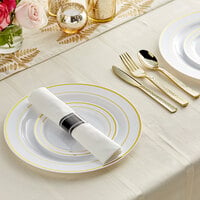 Gold Visions 120 Settings of Banded Plastic Dinnerware and Rolled Hammered Flatware - 120/Case