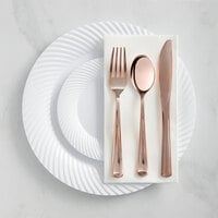 Gold Visions 144 Settings of Rose White Wave Plastic Dinnerware and Classic Flatware - 144/Case