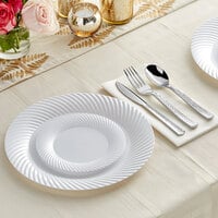 Silver Visions 144 Settings of White Wave Plastic Dinnerware and Hammered Flatware - 144/Case