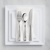 Visions 120 Settings of White Florence Plastic Dinnerware and Silver Classic Flatware - 120/Case