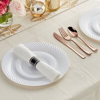 Gold Visions 144 Settings of Rose White Wave Plastic Dinnerware and Classic Rolled Flatware - 144/Case