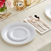 Gold Visions 144 Settings of Rose White Wave Plastic Dinnerware and Hammered Flatware - 144/Case