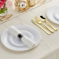 Gold Visions 144 Settings of White Wave Plastic Dinnerware and Classic Rolled Flatware - 144/Case
