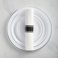 Silver Visions 120 Settings of Banded Plastic Dinnerware and Rolled Hammered Flatware - 120/Case