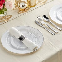 Silver Visions 120 Settings of Banded Plastic Dinnerware and Rolled Hammered Flatware - 120/Case