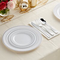 Silver Visions 120 Settings of Banded Plastic Dinnerware and Classic Flatware - 120/Case