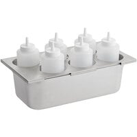 Choice Stainless Steel Six Hole Squeeze Bottle Holder Kit with 12 oz. Squeeze Bottles - 4 inch Deep 1/3 Size Pan