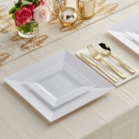 Gold Visions 120 Settings of White Florence Plastic Dinnerware and Hammered Flatware - 120/Case