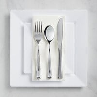 Silver Visions 120 Settings of White Florence Plastic Dinnerware and Classic Flatware - 120/Case