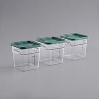 Carlisle 11951-307 StorPlus 4 Qt. Clear Square Polycarbonate Food Storage Container with Green Graduation and Green Lid - 3/Pack
